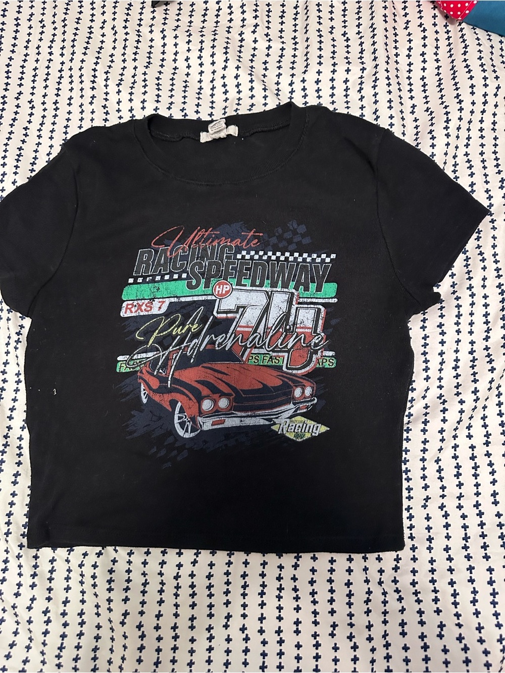 Women’s Black Racing Graphic Crop Top